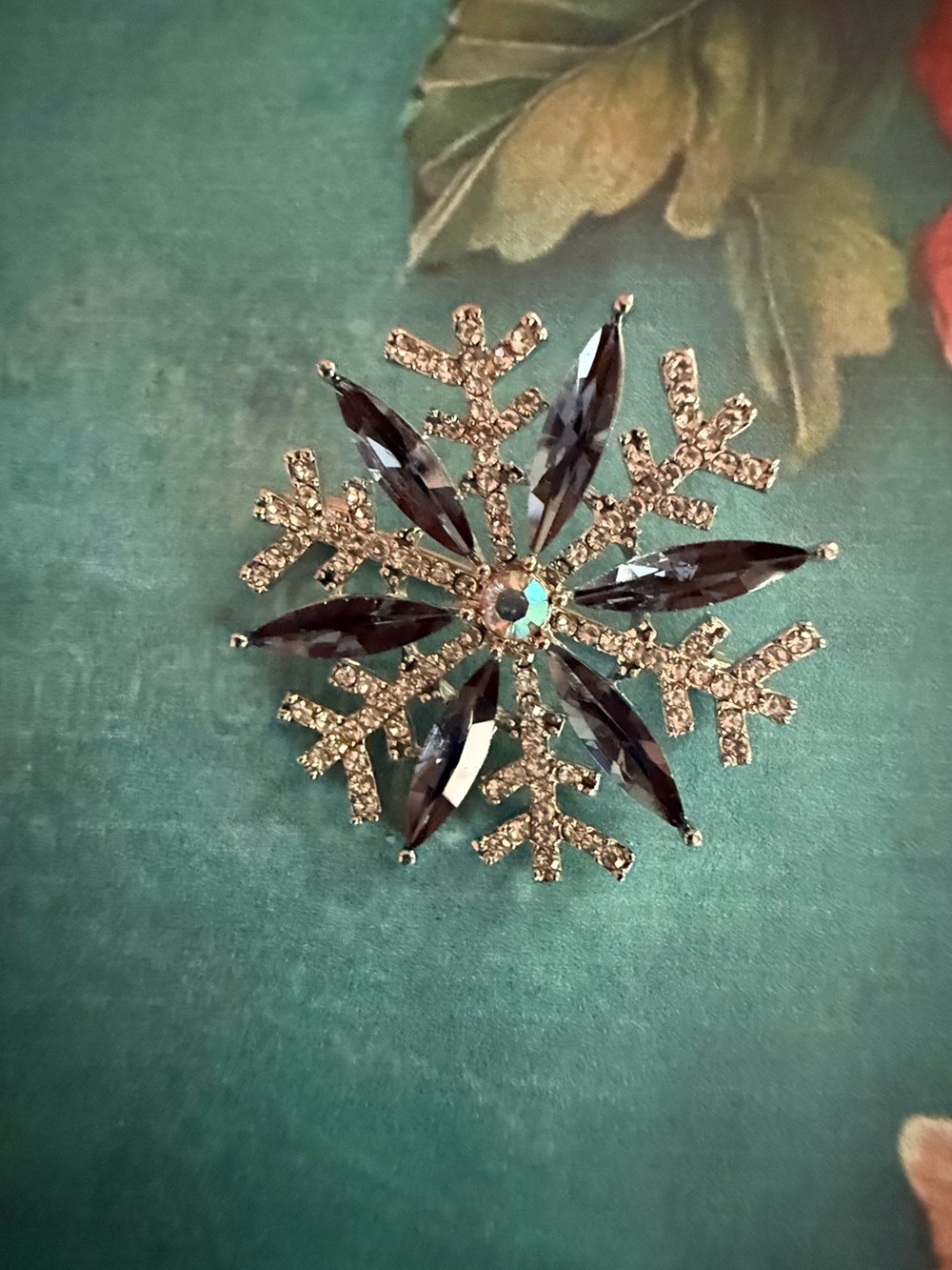 Crystal Snowflake Brooch - Silver and Black Accents
